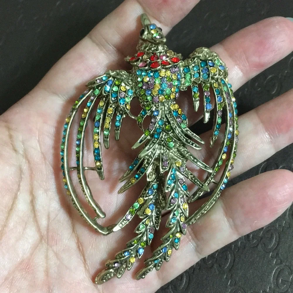 🖤VTG💕Multicolor stone Phoenix 🐦‍🔥 brooch - Picture 2 of 12